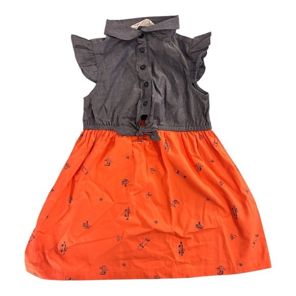 Beebay Other - Beebay Baby Denim Orange Western Rodeo Girls Tie Button Dress 18-24M
